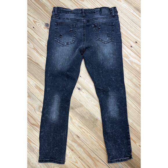 Rue 21 Premium Skinny supreme flex 34x30 Jeans Mens Denim Black Rock Distressed - Picture 2 of 7